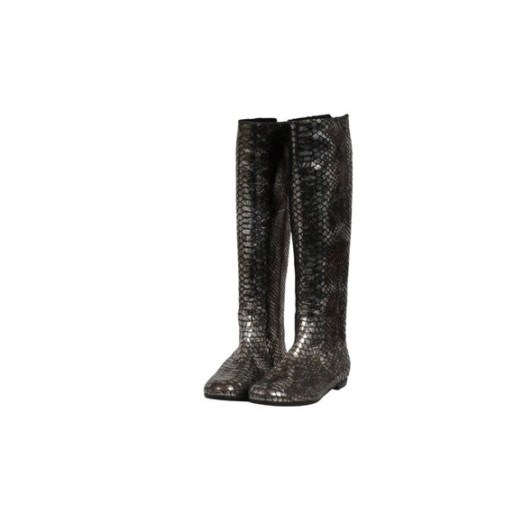 Giuseppe Zanotti Knee High Boots US6.5 EU36.5 SIlver Metallic Croc Embossed - Picture 3 of 10